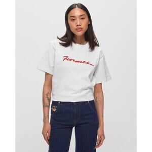 NWT Fiorucci Embroidered Squiggle Logo Relaxed White Tee Shirt